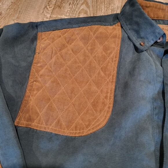 North River Outfitters Teal Button Up Shirt With Brown Elbow Patches Mens Size M - Picture 4 of 9